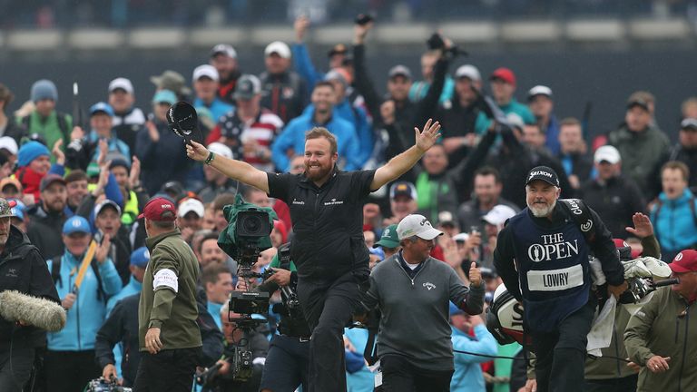Shane Lowry celebrates his Open victory at Royal Portrush
