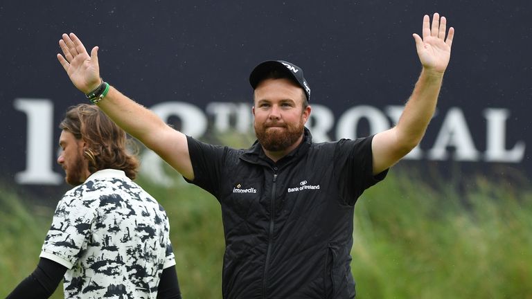 Ireland&#39;s Shane Lowry celebrates after winning the British Open golf Championships at Royal Portrush golf club in Northern Ireland on July 21, 2019. 