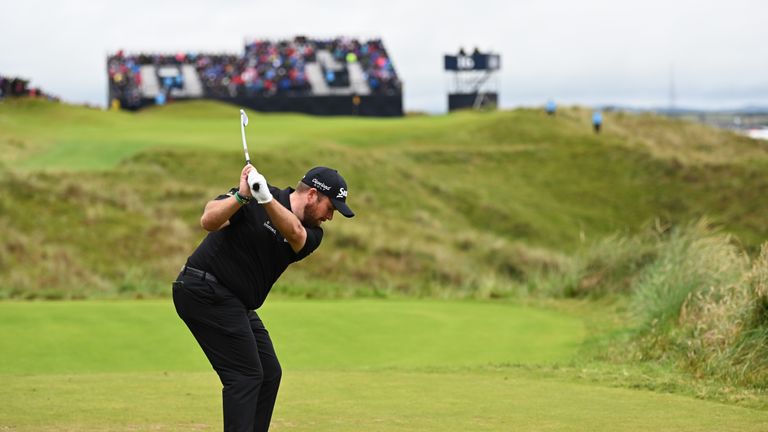 Shane Lowry tees off on the 16th hole at Royal Portrush