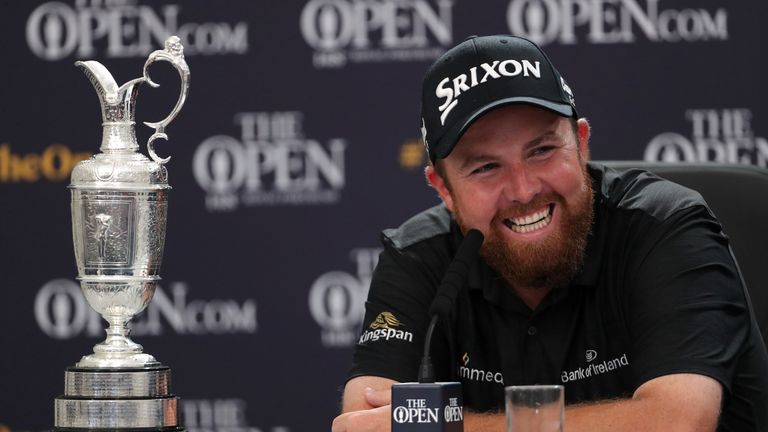 Shane Lowry with the Claret Jug at his press conference after winning The Open