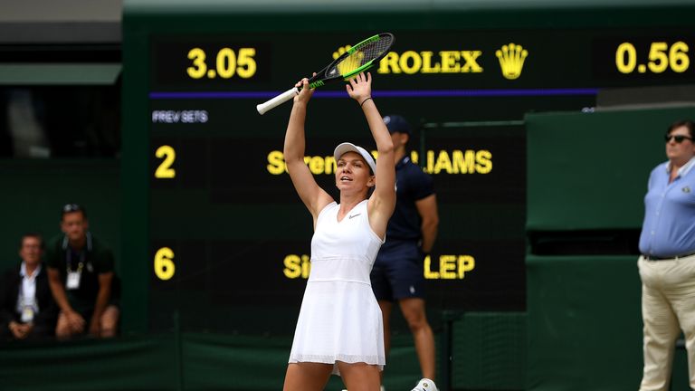 Simona Halep celebrates her emphatic victory 