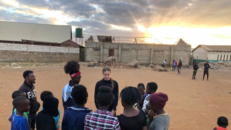 Common Goal ambassador Sofie Junge Pedersen on a trip to Zambia in the summer of 2019