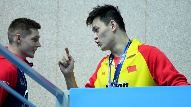 China's Sun Yang had words for Duncan Scott after the British swimmer refused to share the podium with him at the World Championships in South Korea.