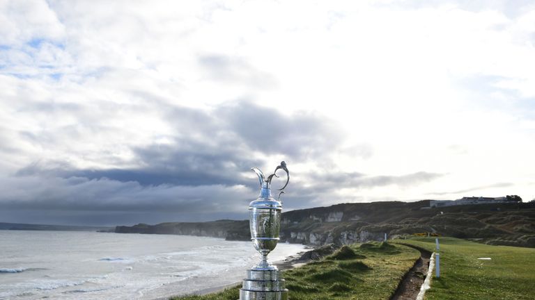 The Claret Jug is pictured at Royal Portrush Golf Club 