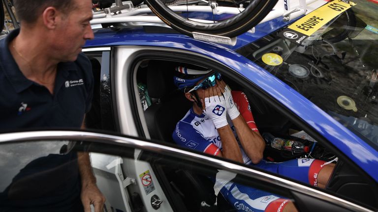 France's Thibaut Pinot quit the Tour de France due to a thigh problem