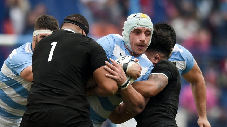 Tomas Lavanini carries the ball into contact for the Pumas