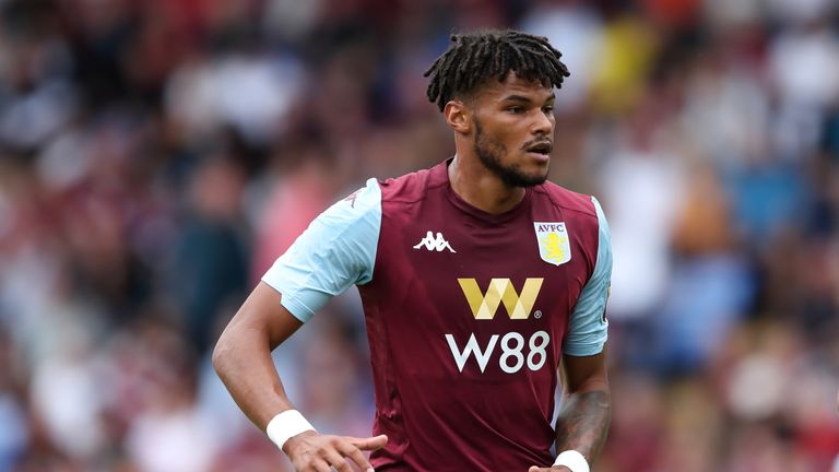 Tyrone Mings of Aston Villa during the Pre-Season Friendly match between Shrewsbury Town and Aston Villa at Montgomery Waters Meadow on July 21, 2019 in Shrewsbury, England.