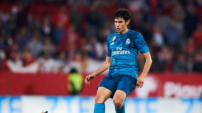 SEVILLE, SPAIN - MAY 09: Jesus Vallejo of Real Madrid CF controls the ball during the La Liga match between Sevilla FC and Real Madrid at Ramon Sanchez Pizjuan stadium on May 9, 2018 in Seville, Spain. (Photo by Aitor Alcalde/Getty Images)