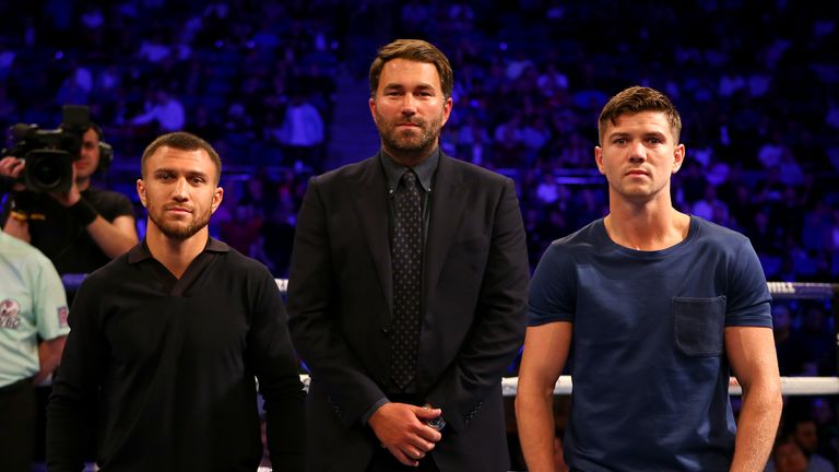 Lomachenko, Hearn and Campbell (left to right)