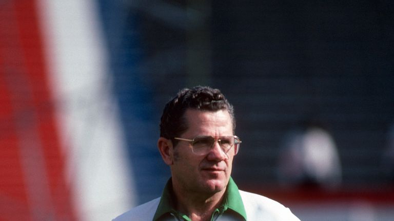 LOS ANGELES, CA - JANUARY 15:  Head coach Walt Michaels of the New York Jets looks on during pregame warm ups prior to the AFC Divisional Playoff Game against the Los Angeles Raiders January 15, 1983 at the Los Angeles Memorial Coliseum in Los Angeles, California. Michaels coached the Jets from 1977-82. (Photo by Focus on Sport/Getty Images) *** Local Caption *** Walt Michaels