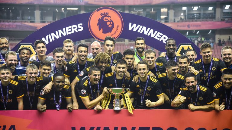 Wolves celebrate winning the Premier League Asia Trophy