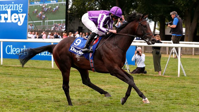 Ten Sovereigns ridden by jockey Ryan Moore on their way to victory in the Darley July Cup Stakes during day three of the Moet and Chandon July Festival 2019 at Newmarket Racecourse. PRESS ASSOCIATION Photo. Picture date: Saturday July 13, 2019. See PA story RACING Newmarket. Photo credit should read: Darren Staples/PA Wire