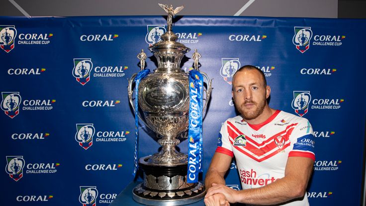 Picture by Paul Currie/SWpix.com - 19/08/2019 - Rugby League - Coral Challenge Cup Press Conference - Social 7, Manchester, England - St Helens' James Roby pose with the Challenge Cup