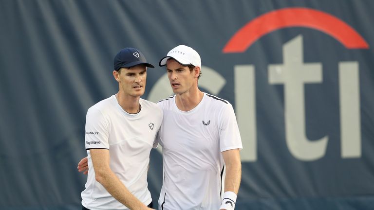 And Murray and brother Jamie in doubles action at the Citi Open