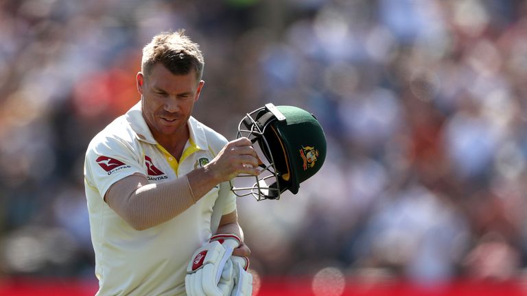 Australia's David Warner is bowled out LBW by England's Stuart Broad