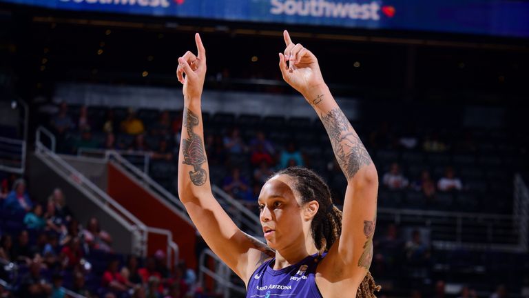 Brittney Griner in action for the Phoenix Mercury against the Dallas Wings prior to her ejection