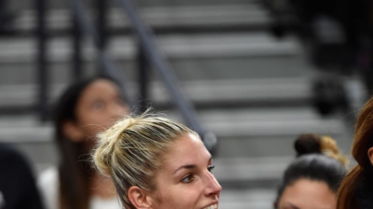 Elena Delle Donne cheers on her Mystics team-mates during their win in Las Vegas