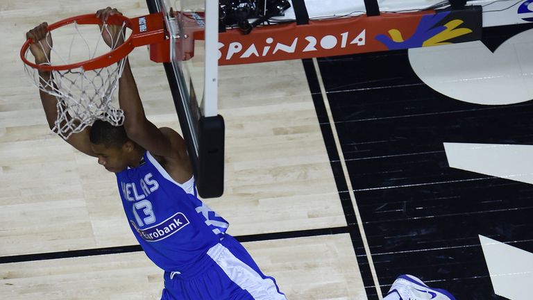 Giannis Antetokounmpo throws down a dunk for Greece