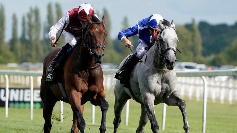 James Doyle riding Glorious Journey (left) to win the Unibet Hungerford Stakes