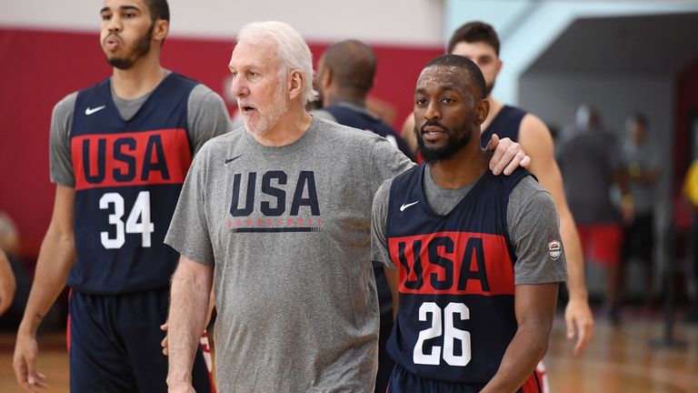 Gregg Popovich with Kemba Walker at the USA Basketball Select camp in Las Vegas