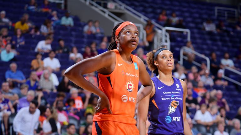 Jonquel Jones shows her concern during the Connecticut Sun's road loss to the Phoenix Mercury