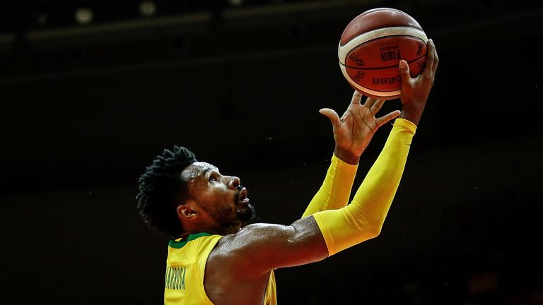 Leandro Barbosa scores with a lay-up for Brazil