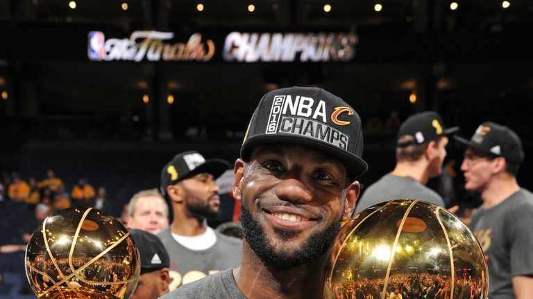LeBron James celebrates the Cleveland Cavaliers' 2016 NBA title win