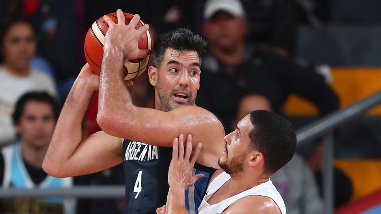 Luis Scola posts up for Argentina at the Pan-Am Games