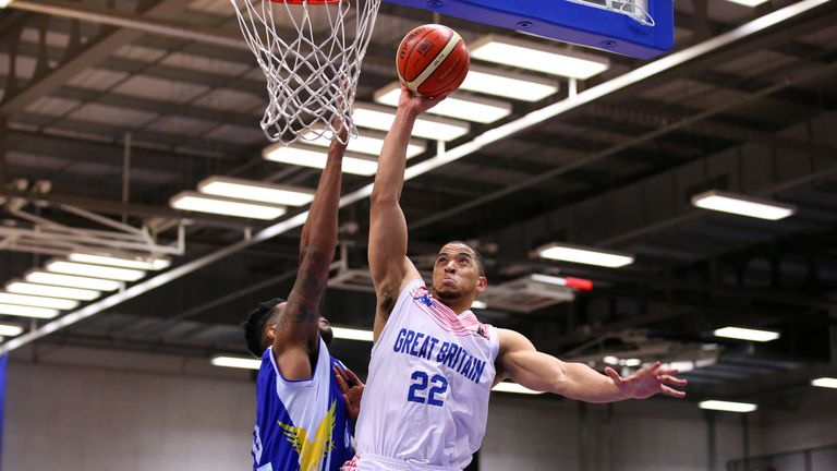 GB captain Myles Hesson soars for a dunk