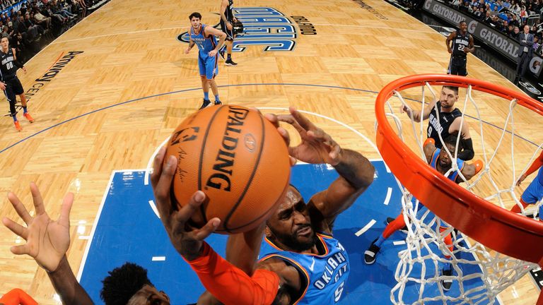 Patrick Patterson rises for a dunk for the Oklahoma City Thunder