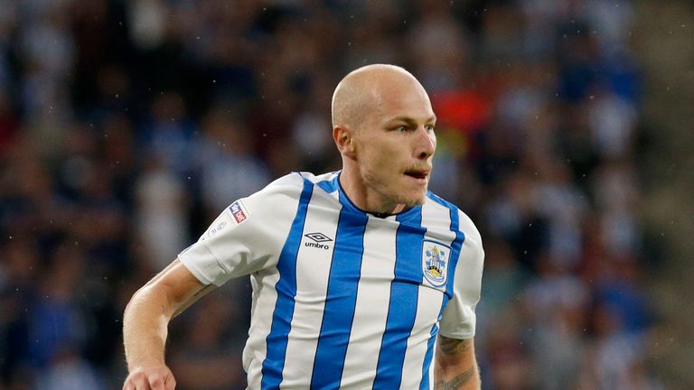 Aaron Mooy in action vs Derby County at John Smith's Stadium on August 05, 2019