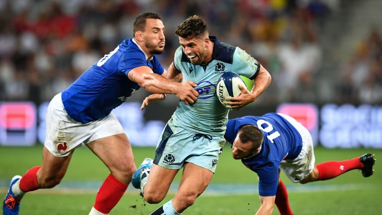 Adam Hastings attacking for Scotland in Nice