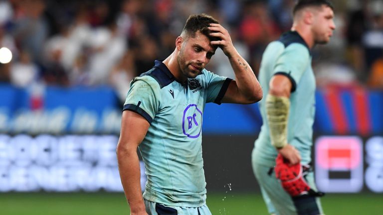 17/08/19 SUMMER INTERNATIONAL.FRANCE v SCOTLAND (32-3).NICE - FRANCE.Scotland's Adam Hastings at full-time