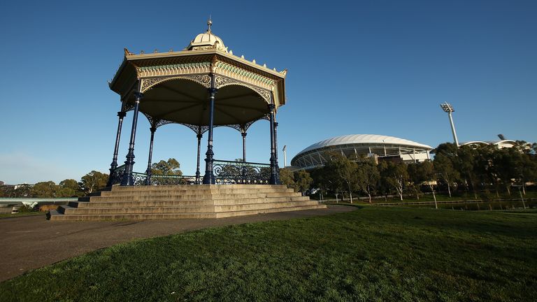 ADELAIDE, AUSTRALIA - AUGUST 23: A view of the Elder Park Rotunda, Adelaide Oval and the River Torrens. General views of Adelaide on August 23, 2015 in Adelaide, Australia. (Photo by Morne de Klerk/Getty Images)