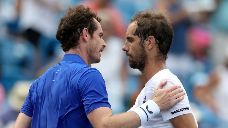 Andy Murray and Richard Gasquet after their first round match at the Cincinnati Masters