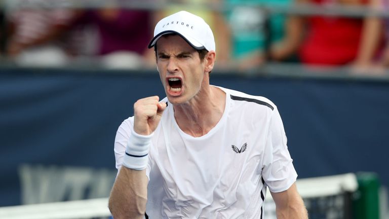 Andy Murray roaring in approval after a point