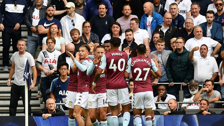 Aston Villa players celebrate John McGinn's early goal