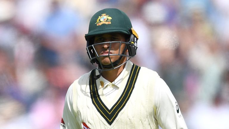 Usman Khawaja of Australia leaves the field after being dismissed by Chris Woakes of England during day one of the 1st Specsavers Ashes Test between England and Australia at Edgbaston on August 01, 2019 in Birmingham, England.