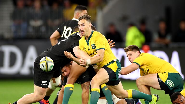 PERTH, AUSTRALIA - AUGUST 10: during the 2019 Rugby Championship Test Match between the Australian Wallabies and the New Zealand All Blacks at Optus Stadium on August 10, 2019 in Perth, Australia. (Photo by Cameron Spencer/Getty Images)