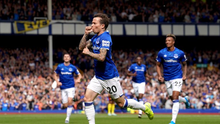 Everton's Bernard celebrates scoring his side's first goal of the game