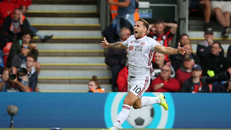 Billy Sharp celebrates his second-half equaliser at the Vitality Stadium