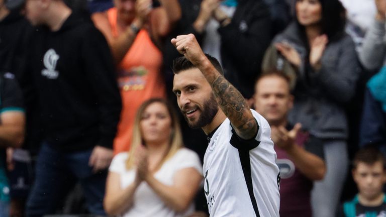 Borja Baston celebrates his goal for Swansea City