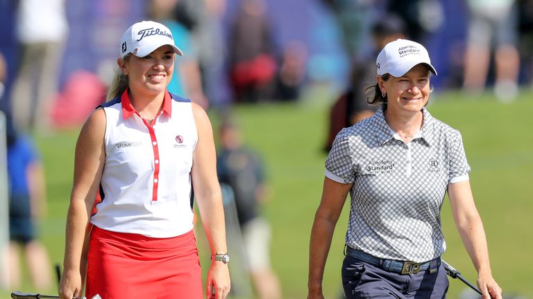 Bronte Law (left) played alongside Solheim Cup captain Catriona Matthew 