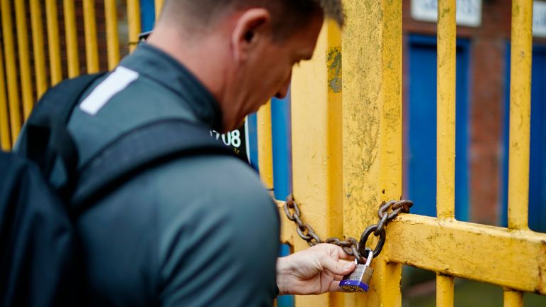 Gates are locked at Gigg Lane. The League One club was expelled from the Football League on Thursday