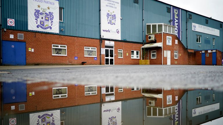 A general view outside Gigg Lane, home of struggling League One club Bury FC