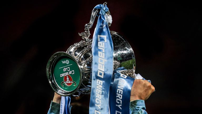 LONDON, ENGLAND - FEBRUARY 24: Detail view of the Carabao Cup Trophy during the Carabao Cup Final between Chelsea and Manchester City at Wembley Stadium on February 24, 2019 in London, England. (Photo by Marc Atkins/Getty Images)
