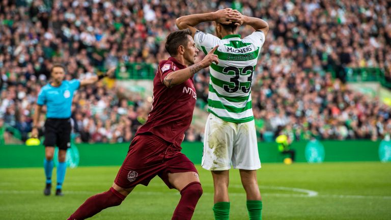 Cluj's Ciprian Deac celebrates his opening goal vs Celtic