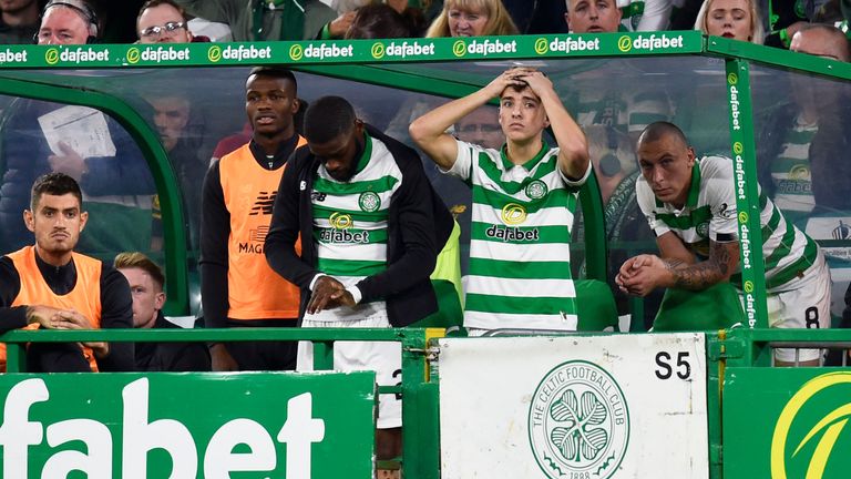 Celtic players react to their Champions League defeat 