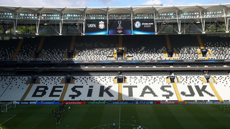 A view of Chelsea players training at the Vodafone Arena ahead of the European Super Cup final vs Liverpool