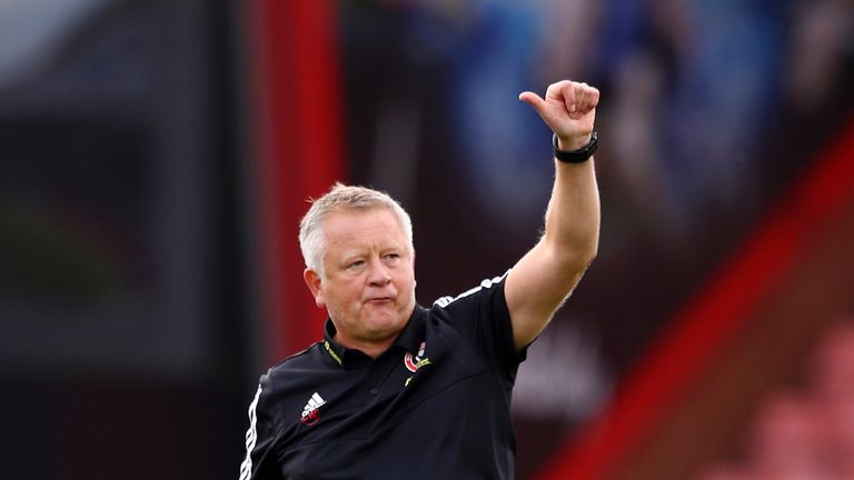 Chris Wilder, Manager of Sheffield United applauds fans after the Premier League match between AFC Bournemouth and Sheffield United at Vitality Stadium on August 10, 2019 in Bournemouth